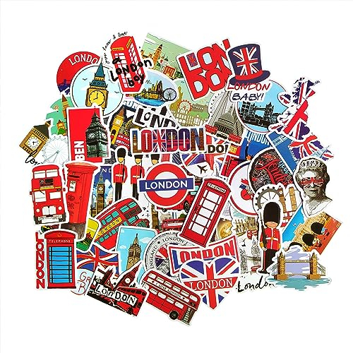 Adesivi Londra Autobus Rossi per Adolescenti Travel Stickers Inghilterra Regno Unito Vacanza Viaggio Adesivi Bottiglie d'Acqua Laptop Skateboard Tazze Biciclette Scrapbook Decalcomanie UK Britanniche