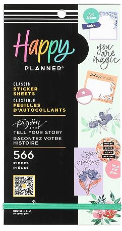 Happy Planner Aufkleber-Set für Kalender, Tagebücher und Projekte – mehrfarbig, leicht abzuziehen – Scrapbook-Zubehör – Peggy Dean Thema – 30 Blatt, insgesamt 566 Aufkleber