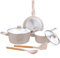 Wellhouse Nonstick Ceramic Cookware Set 7 Pieces-Pots and Pans Set,PFOA Free, Frying Pan,Saucepan with Lid, Soup Pot,Aluminum Kitchen Cookware Sets Gas/Induction Compatible(Beige)