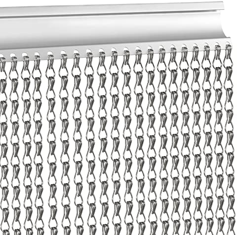 VerRich Cortina de aluminio gris oscuro de 80 x 200 cm con cadena para puerta, mosquitera metálica, persianas para insectos, control de plagas