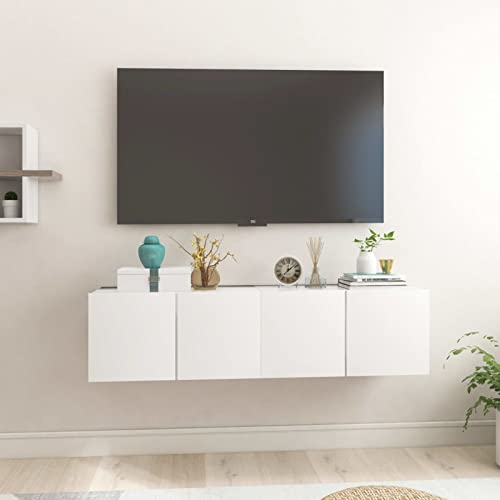 ZEYUAN TV-Hängeschränke 2 STK Tv Board, Tv Lowboard, Tv Tisch, Fernsehschrank, Fernsehtisch, Kommode, Sideboard Wohnzimmer, Tv Sideboard, Weiß 60x30x30 cm