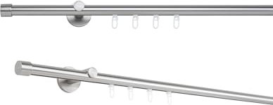 metablo Gardinenstange auf Maß mit Endstück Kappe Innenlauf Ø 20mm Wandabstand 6,5cm Komplettset Edelstahl-Optik 130cm