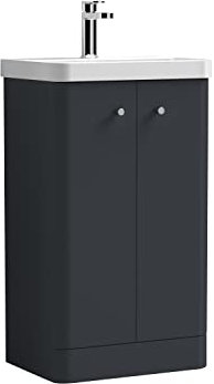 Balterley Vanity Unit with Basin Floor Standing, Soft Close 2 Door with Handles & Thin Edge Sink, Bathroom Vanity Units with Basin, Bathroom Sink Storage Cabinet - 505 x 355 x 863mm (Dark Grey)