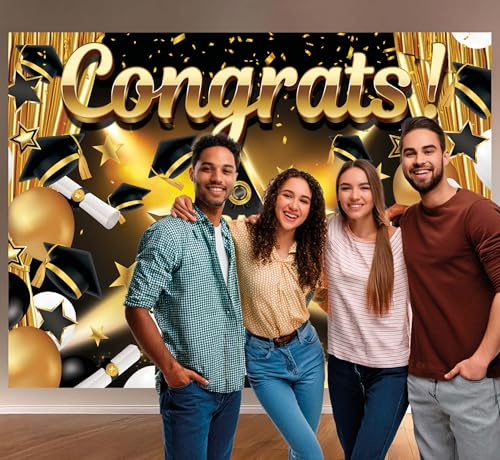 FIESTAS GUIRCA Photocall Absolvent, Gold und Schwarz, 220 x 150 cm, Dekoration für Neujahrsfeiern und Veranstaltungen – Gold und Schwarz