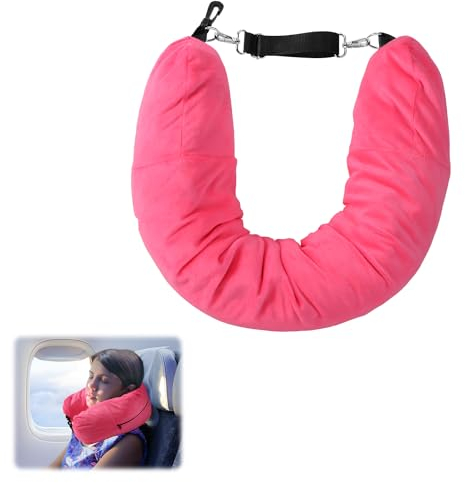 Cuscino da Viaggio Riempibile con Vestiti, 18,5x80cm Cuscino Cervicale da Viaggio Riempibile per Gli Elementi Essenziali di Viaggio di 3 Giorni Solo Federa da Viaggio Senza Riempitivo(Rosa Rossa)