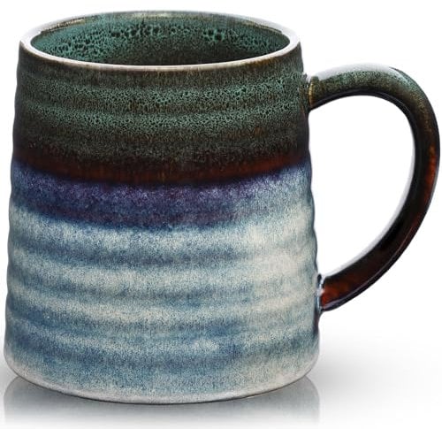 RELEDESA 700ml Extra Large Ceramic Coffee Mug with Big Handle, 25 Oz Handmade Glazed Oversized Tea Cup for Office and Home, Microwave, Dishwasher and Freezers Safe, Hot and Cold Drinking (Ink Green)