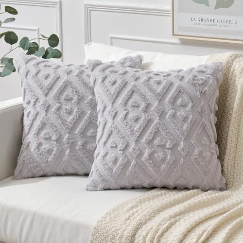MIULEE 2er Set Wolle Kissenbezüge Weicher Dekokissen Plüsch Kissenbezug Boho Deko Kissen Sofa Aesthetic Geometrische Sofakissen Polyster Zierkissenbezug für Wohnzimmer Schlafzimmer Blau-grau 50x50cm