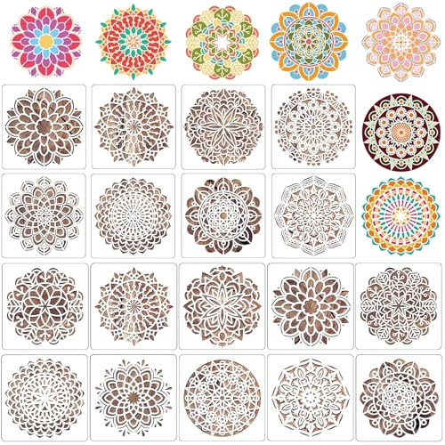 18 Stück Malen Schablonen Set, 10.1cm und 15.2cm Mandala Schablonen, Wiederverwendbare Vorlage Zubehör für Holz, Boden, Möbel Wandgestaltung Deko (4Zoll und 6Zoll)
