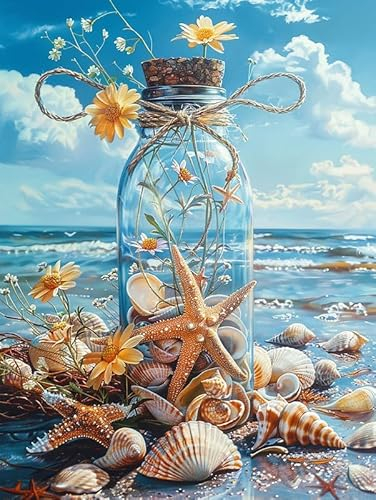 Bimkole DIY 5D Diamond Painting Zubehör Hülse, Strand Flasche Diamant Malerei Kit Voll Runde Bohrer Malen nach Zahlen Malerei Stickerei Kreuzstich Diamond Dekoration 30x40cm
