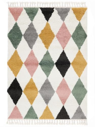 RugVista Jester, Kinderteppich, Shaggy/Handloom, 230 x 160 cm, Rechteckig, Niedriger Stapel, Kinderzimmer, Nur chemische Reinigung, Ohne gefährliche Chemikalien, Mehrfarbig
