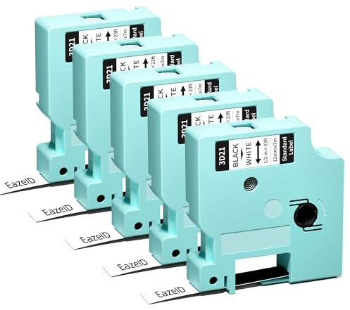 Kompatibel mit Dymo D1 Etikettenband 45013 S0720530 für Dymo LabelManager 160 210D 280 360D 420P PnP 500TS, Kompatibel mit 45113 A45013 Schwarz auf Weiß Schriftbänder, EazeID 12mm x 7m