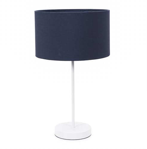 ValueLights | White Metal Single Stem Table Lamp with Navy Blue Drum Lampshade for Living Room Bedroom | Table Lamps, Home Décor & Improvement Essential