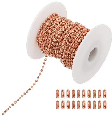 PATIKIL 20 Connettori Catena a Sfera con Perline 10m/32.8ft 2.4mm Oro Rosa | per Catena di Etichette, Acciaio Inossidabile, Anelli Portachiavi