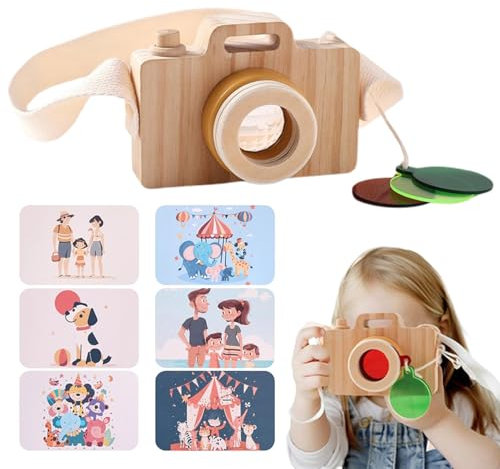 Jouet d'appareil photo en bois, accessoires photographiques rétro esthétiques - Faire semblant de jouer un jouet éducatif en bois avec appareil photo | Dragonne, jouet d'appareil photo, accessoires ph