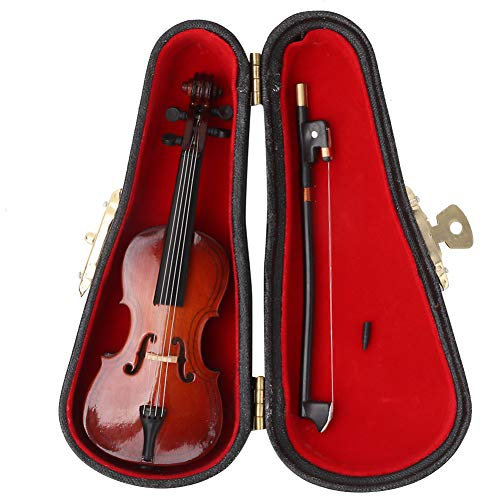 Beufee 10 cm Miniatur-Cello-Modell, Mini-Cello-Figur, Musikinstrumenten-Modell, Bastelornamente mit Koffer, Simulieren Sie EIN Instrument zum Sammeln für die Heim-Kaffeehaus-Dekoration