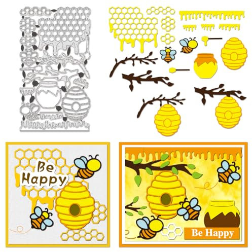 BENECREAT Bienenwaben-Stanzformen für Kartenherstellung, Honigglas-Vorlage aus Kohlenstoffstahl, Präge-Stanzformen aus Metall für Papier, DIY, Scrapbooking, Album, Basteln, Heimdekoration