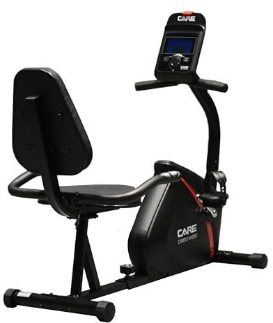 CARE FITNESS - Velo d'appartement semi-allongé - Cardio Master Connecté - Réglable & Confortable - Pédales Sanglées - Résistance Magnétique - 21 Programmes