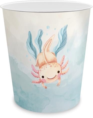 itenga Papierkorb für Kinder mit Motiv - rund ca. 11 Liter - Mülleimer fürs Kinderzimmer - stabiler Kunststoff (Motiv Axolotl)