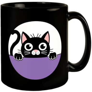 Schwarze Katze Tasse für Katzenliebhaber lustiger Katzenbecher für Büro und Zuhause