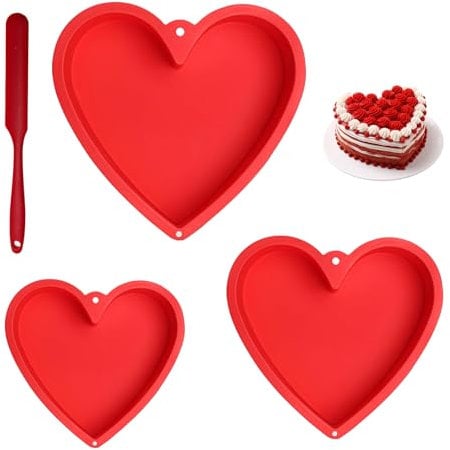 svpfuo 3 Pezzi Stampo Torta Cuore Silicone, Stampo in Silicone a Forma di Cuore, Tre Dimensioni per Torte a san Valentino, Il Giorno Dell'amore e il Compleanno del Partner