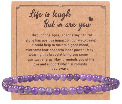 GWAWG Bracelet Femme en Pierres Naturelles 4 mm,Améthyste, Obsidienne, Quartz Rose, Œil de Chat, Cristal, Bijou Symbolique Cadeau Porte-Bonheur pour Femme Homme (Violet (Améthyste))