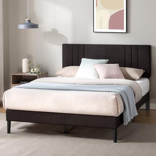 Zinus - Polsterbett 140 x 200 cm Doppelbett mit höhenverstellbarem Kopfteil, stabiles Bettgestell Stoffbett mit Lattenrost, Polsterbettgestell Bett, dunkelgrau -