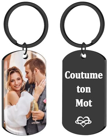 Porte Clef Personnalisable Avec Gravure De Photos Et D'icônes, Porte Clé Couple Coeur Personnalisé, Cadeau Pour Petit Ami, Petite Amie, Maman, Papa, Noël, Saint-Valentin (Photo UV recto)