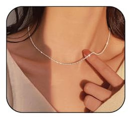 Meteorstarry Kette Silber Damen, Glizter Silberkette Sterling Silber Halsreif Ohne Anhänger Personalisiert Hochzeitsgeschenk Geschenke Glänzende Halskette für Frauen Mädchen