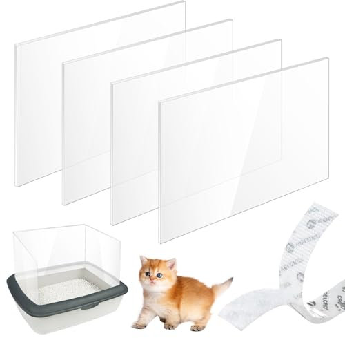 4 piezas de 30 x 40 cm para gatos Pee Shields con 1 rollo de cierres de velcro, protección contra salpicaduras para arena de gatos, caja de arena para gatos, accesorios para gatitos, tapa abierta