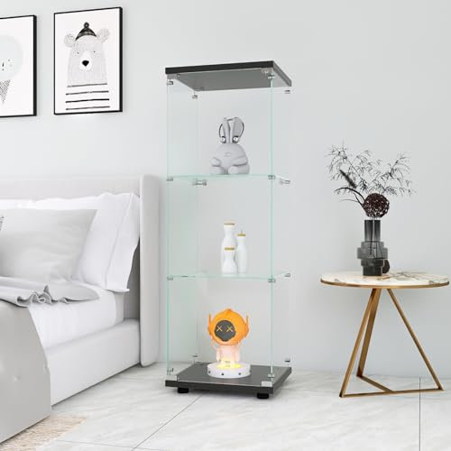 Vitrine aus Glas mit dreischichtigen Trennwänden, 125 x 42,5 x 36 cm, Sammlerschrank im modernen Stil, mit Türschloss, für Wein, Bücher, geeignet für Wohnzimmer, Büro, Küchenmöbel (schwarz)