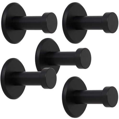 SOTECH 5 Stück Garderobenhaken TALEA echt Edelstahl massiv schwarz eloxiert | (Ø 10 / 15 mm Länge 30 mm, Gesamtlänge 33 mm) mit Platte Wandhaken Aufhänger