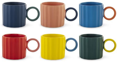 H&H Set 6 Tazze da Tè Delight – 250 ml – In New Bone China – Colori Assortiti – Lavabili in Lavastoviglie – Utilizzabili in Microonde – Design Elegante e Raffinato