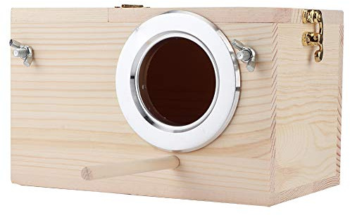 Saluaqui Wood Bird House Uppfödningslåda 12x12x19.5cm för Papegojor och små Fåglar med Enkel åtkomstmetallkant, Utomhus Trädgårdsdjurstillbehör