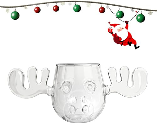 ACESOME Christmas Eggnog Moose Mug - 400ml Footless Christmas Mugs - Glass Safe Packaging - Vacation Moose Mugs Glass Christmas Clear Eggnog Mug Gifts- Clear (1Pcs)