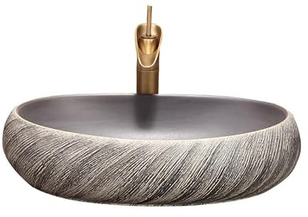 MYUYEE Lavabi da appoggio Lavandino da appoggio per Bagno Lavandino da appoggio in Ceramica Lavandino retrò Lavandino Rotondo per Bagno Lavandino in Stile Rustico,Un Colore-A