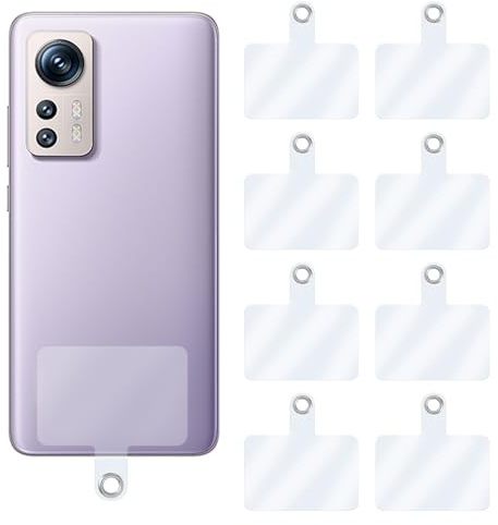 FdcLixuvol 8 Stück Handy Handykette Pads Handy Anhänger Lanyard Ersatz Aufnäher mit Metallring Telefon Patch für Meisten Smartphones Lanyard Adapter Pads für Kette Phone Strap (Transparent)