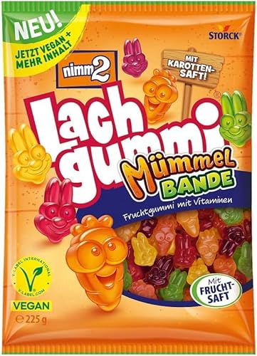 nimm2 Lachgummi Mümmelbande – 1 x 225 g – Veganes Fruchtgummi mit Vitaminen, Frucht- und Gemüsesaft – Süßigkeit in sechs Geschmacksrichtungen (Packung mit 5)