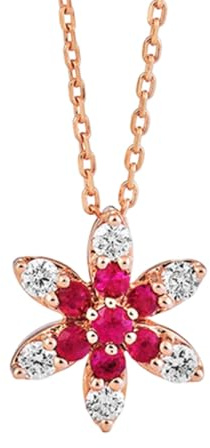 Stfery Damen Halsketten Rotgold 18 Karat, Blumen Anhänger mit Rubin Diamant 0.24ct, Goldkette 18K Echtschmuck Personalisiert