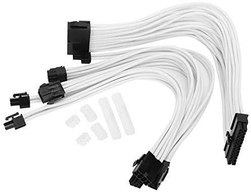 Cloimei Premium Extension Cable Kit Sleeved Power Expand Cord 18AWG Computer Supply Connector for PC Builders Custom Rig White Nylon 30cm 4 Pieces Complete Set