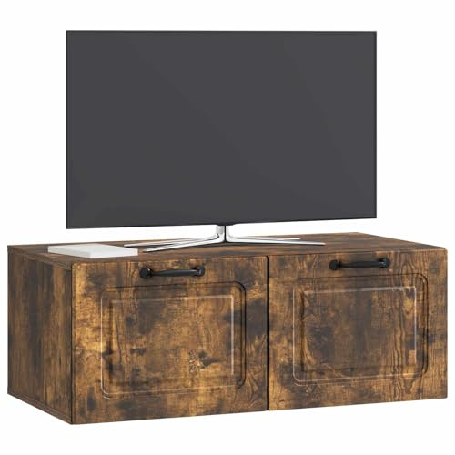 vidaXL Wandmontierter TV-Schrank Geräucherte Eiche 78,5 x 41 x 30 cm, Wohnzimmermöbel, moderner TV-Ständer, viel Stauraum, funktionale Medien-Einheit, platzsparendes Design, Holz-Unterhaltungszentrum