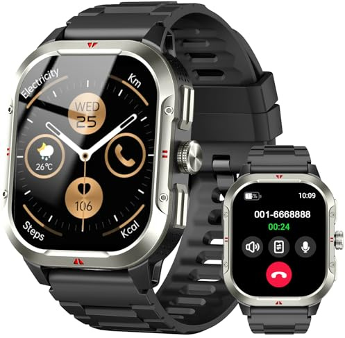 Smartwatch Uomo GPS, 2.06 AMOLED Militari Orologio Smartwatch con Chiamate Bluetooth, Militari Smart Watch con Sonno/Cardiofrequenzimetro/Torcia/Bussola, 110+ Sportive Fitness Tracker per Android iOS