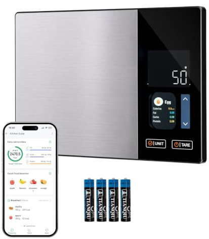 Mcbazel Báscula de Cocina Inteligente, Peso Nutricional de Alta Precisión 5kg/1g con App, 5 Unidades, Pantalla HD a Color para Control de Macros, Ideal para Dieta y Fitness