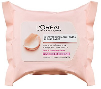 L'Oréal Paris - 25 Lingettes Démaquillantes - Yeux & Visage - Peaux Sèches et Sensibles - Fleurs Rares