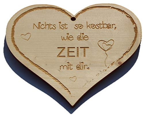 Zirbenherz - Nichts ist so kostbar wie die Zeit mit Dir - Spruch Geschenk aus Zirbenholz Holz inkl. Band zum Aufhängen