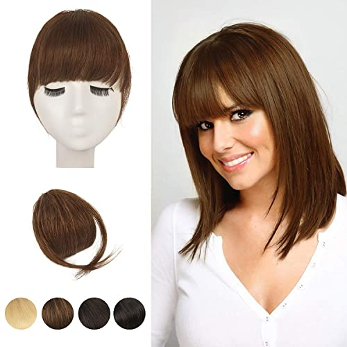 BARSDAR Echtes Menschliches Haar Clip in Bangs, Menschliches Haar Clip in Pony für Frauen - Mittelbraun Dick Pony Extensions Fringe Echthaar Pony Haarteile - Mittelbraun