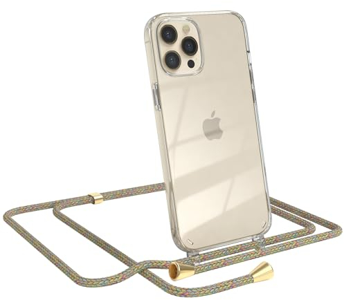 EAZY CASE Handykette kompatibel mit iPhone 12 Pro Max Handyhülle mit Umhängeband, Handykordel mit Schutzhülle, Silikonhülle, Hülle mit Band, Stylische Kette mit Hülle für Smartphone, Rainbow