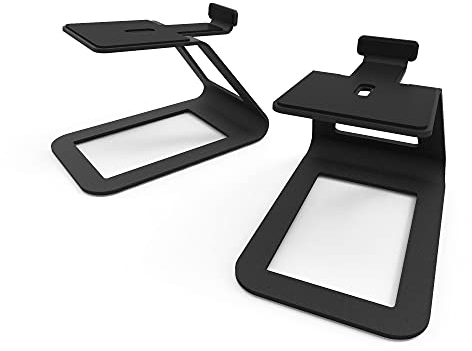 Kanto SE4 Elevated Desktop Speaker Stands for Medium Bookshelf Speakers & Mid-Size 3”-4” Studio Monitors | 5.6” Tall | Supports 9 lbs | Damping 2.0 mm Silicone Padding | ¼”-20 Mounting | Black | Pair