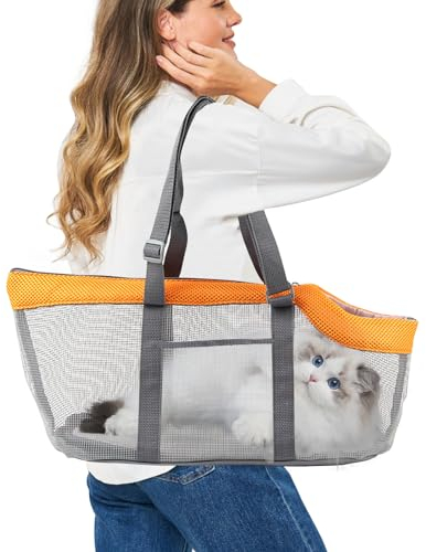 PETCUTE Hundetragetasche,Atmungsaktiv Hundetasche für Kleine Hunde,Welpentasche mit Abnehmbare Polster,Schultergurtbis 4 kg,Katzen Transporttasche für Unterwegs Orange