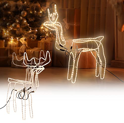 ECD Germany LED Magic animiertes Rentier mit motorgesteuertem hin und her bewegegenden Kopf 85 x 98 cm, Warmweiß, IP44 Außen/Innen, Elch, Weihnachtsbeleuchtung Weihnachtsdeko Weihnachten Lichtschlauch