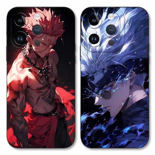 LYUBFDC 2 Stück Handyhülle für iPhone 15 PRO MAX Hülle 6.7'', Anime Motiv Gojo Satoru Itadori Yuji Manga Muster Schutzhülle Jungs Case Schutz der Linse Design Cover, Schwarz1